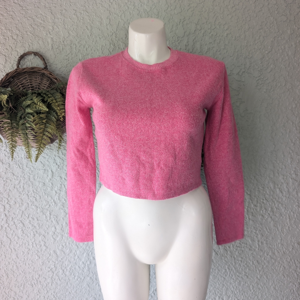 Zara Pink Crop Crew Neck Sweater Pink Size S